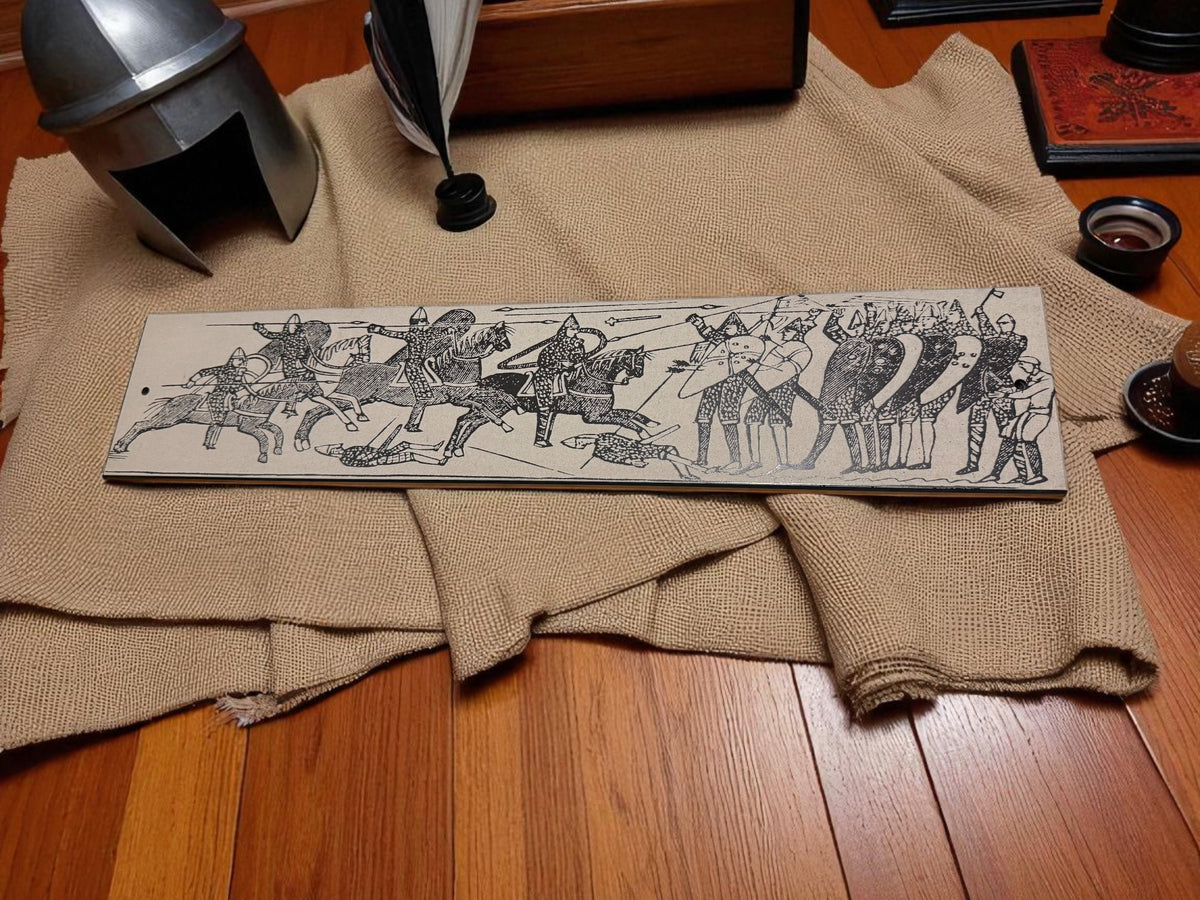 Bespoke engraved slate with Bayeux Tapestry design