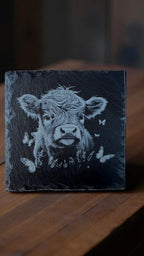Custom engraved slate coaster design example