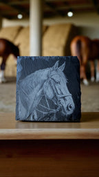 Engraved slate coaster with pumpkin design