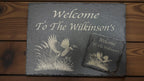 Engraved slate placemat set on dining table