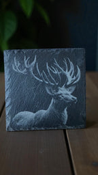 Engraved slate coaster close-up