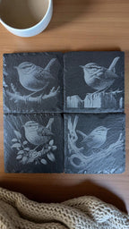 Laser engraved slate coasters